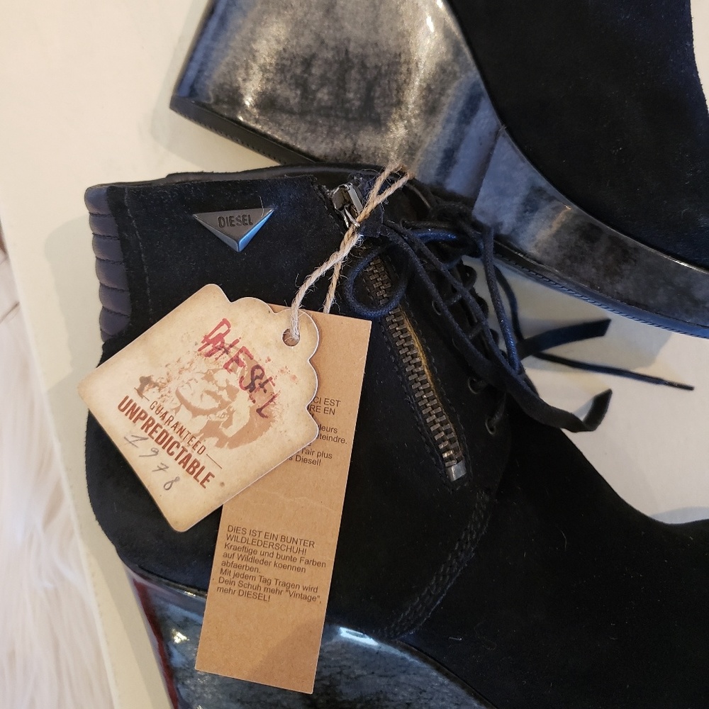 Diesel black suede wedge boots/ booties - Picture 8 of 8